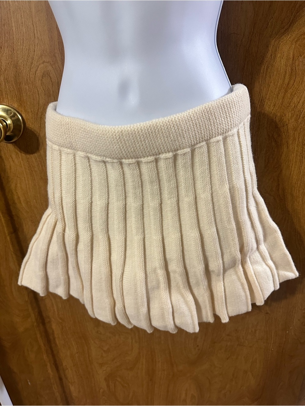 Fashion Nova Cream Pleated Knit Mini Skirt